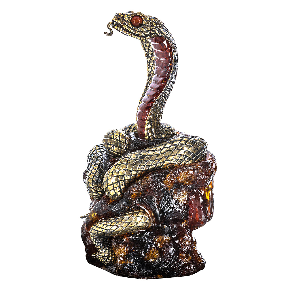 Змея Символ 2025 года. Сувенир из бронзы и янтаря «Королевская кобра» - интернет магазин Русь Велика я фото 18