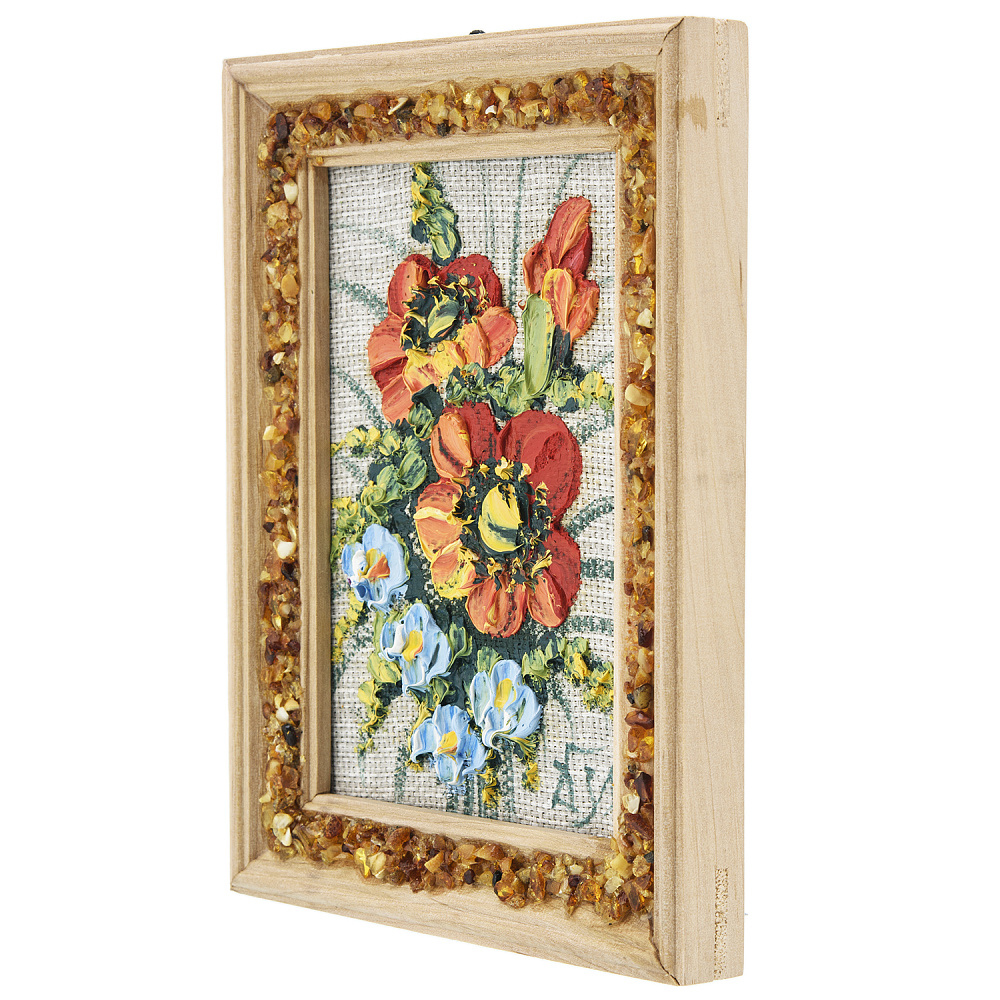 Панно в янтарной раме «Букет цветов» 12,5х16,5 см - интернет магазин Русь Велика я фото 1