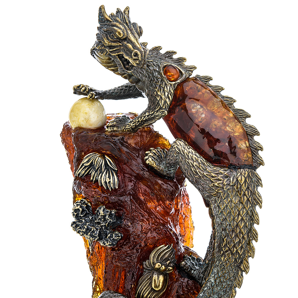Скульптура из янтаря и бронзы «Китайский дракон на скале» - интернет магазин Русь Велика я фото 13