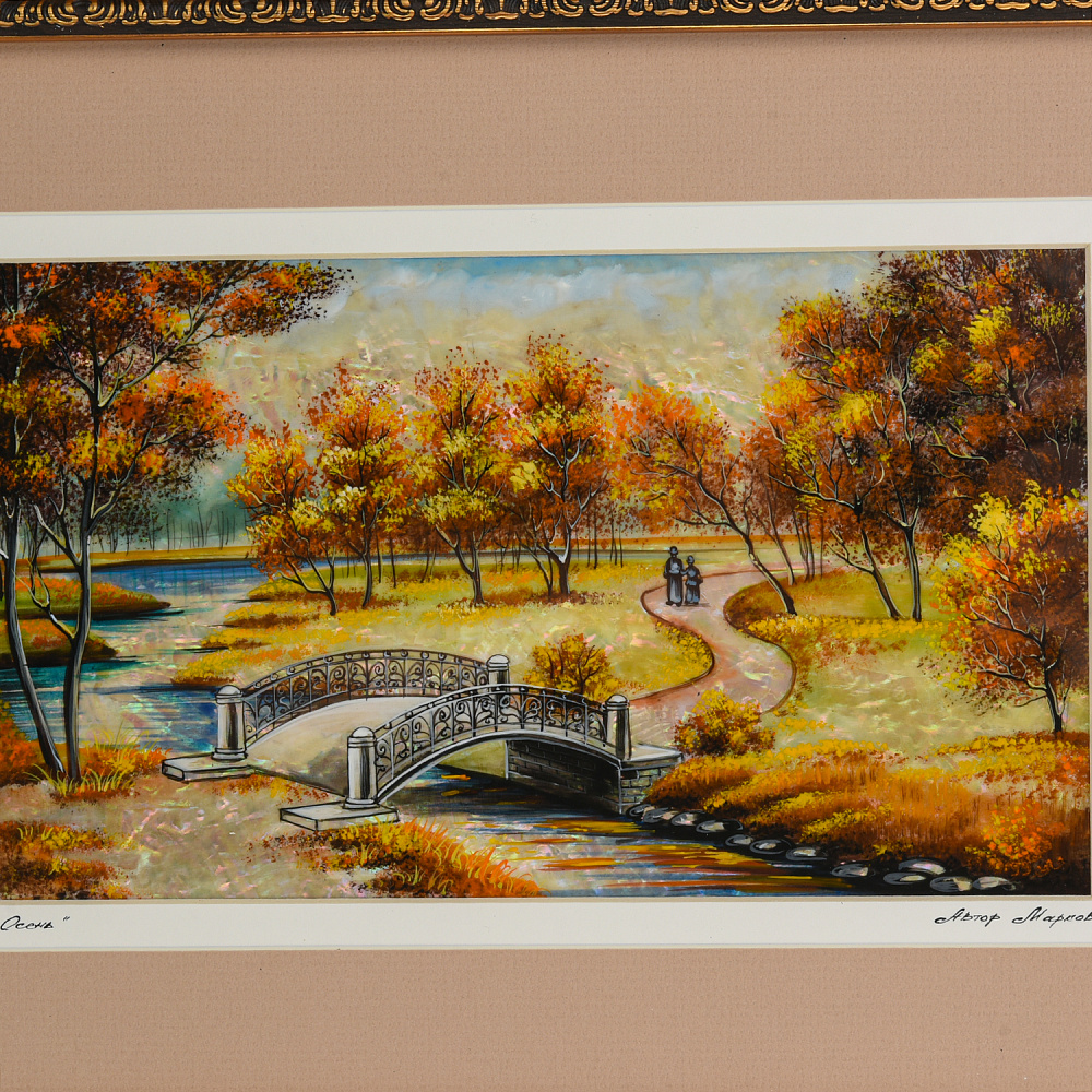 Картина на перламутре «Осень. Мостик» 45х35 - интернет магазин Русь Велика я фото 1