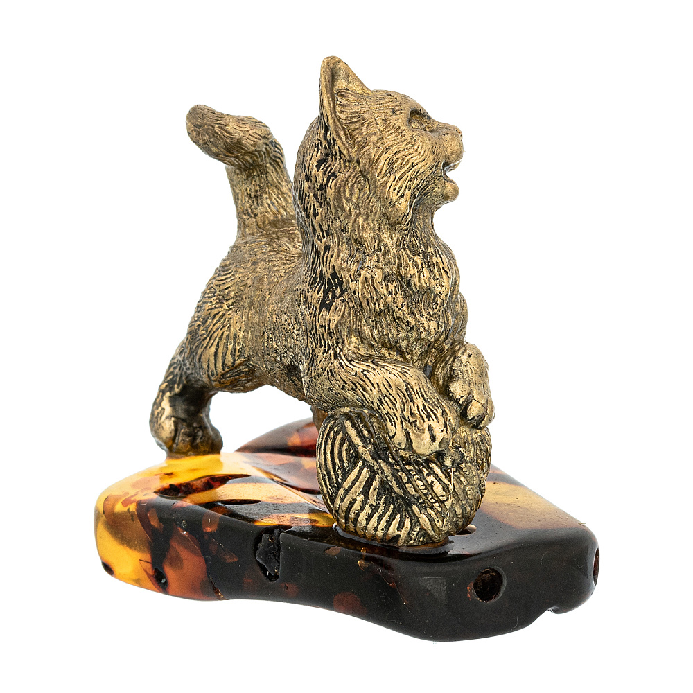 Статуэтка с янтарем «Котенок с клубком» - интернет магазин Русь Велика я фото 5