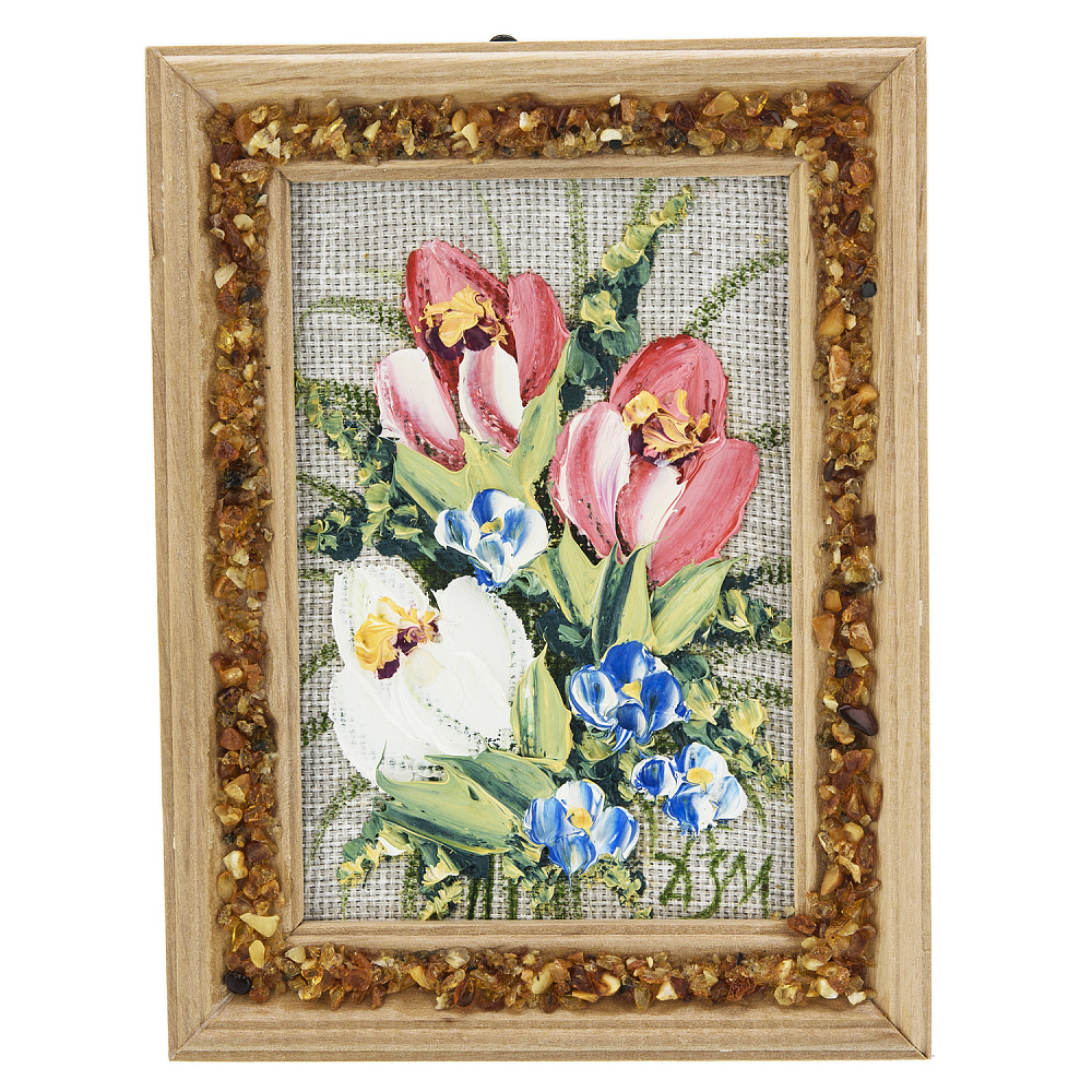 Панно в янтарной раме «Букет цветов» 12,5х16,5 см - интернет магазин Русь Велика я 