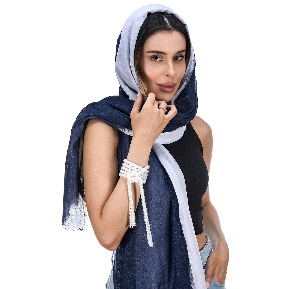 Набор парных палантинов с бусами-жгутом «Дуэт». Бело-синий - интернет магазин Русь Велика я фото 4