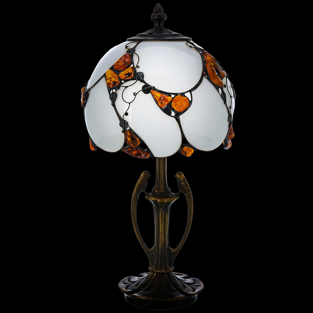 Настольная лампа из янтаря и бронзы. Высота 39 см - интернет магазин Русь Велика я 