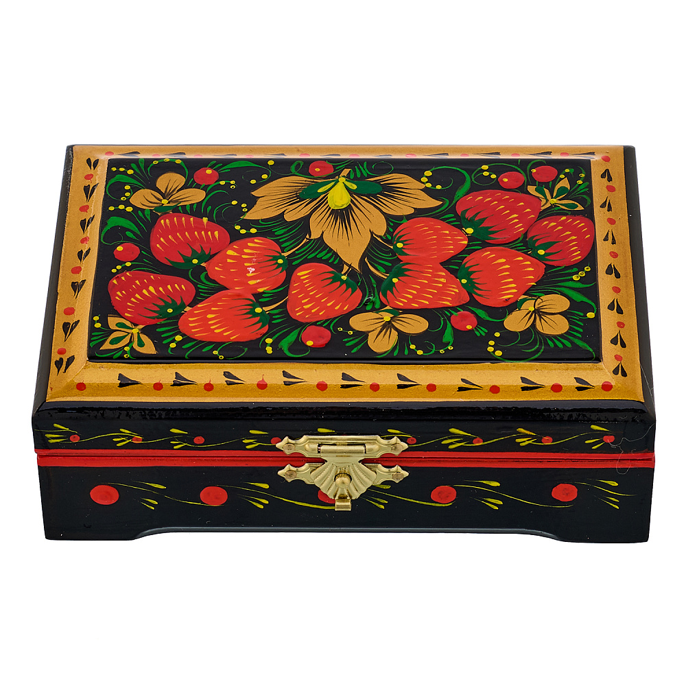 Шкатулка «Клубника». Хохлома - интернет магазин Русь Велика я 