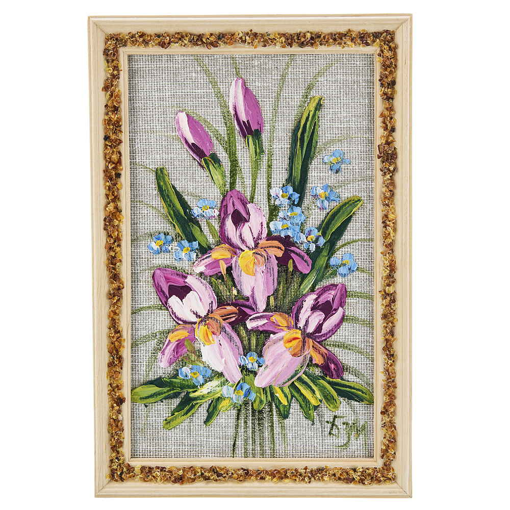 Панно в янтарной раме «Букет цветов» 27х18 см - интернет магазин Русь Велика я 