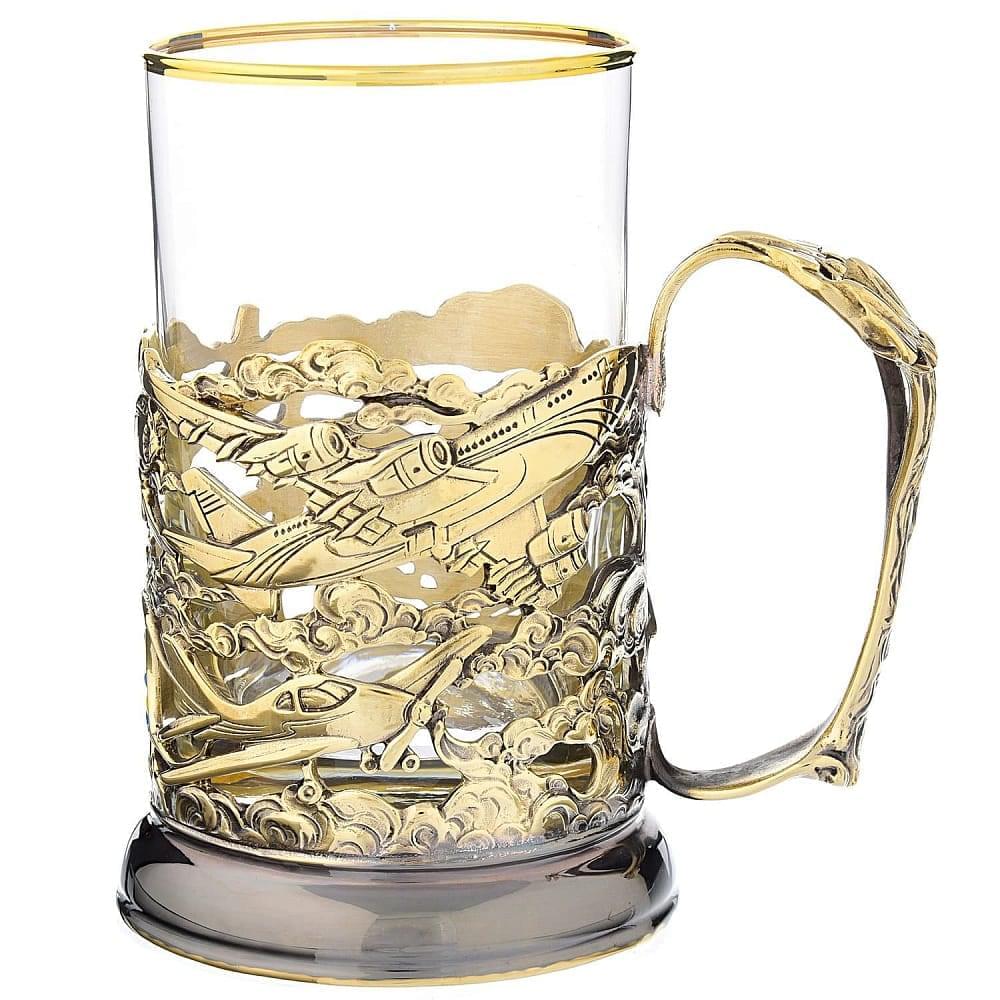 Подстаканник литой «Авиация» с эмалью - интернет магазин Русь Велика я фото 1