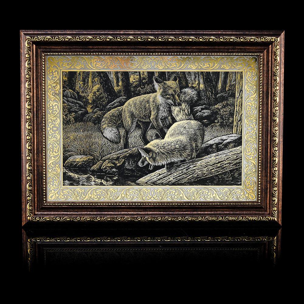 Панно-гравюра «Лиса». Гравюра Златоуст 35х26 см - интернет магазин Русь Велика я 