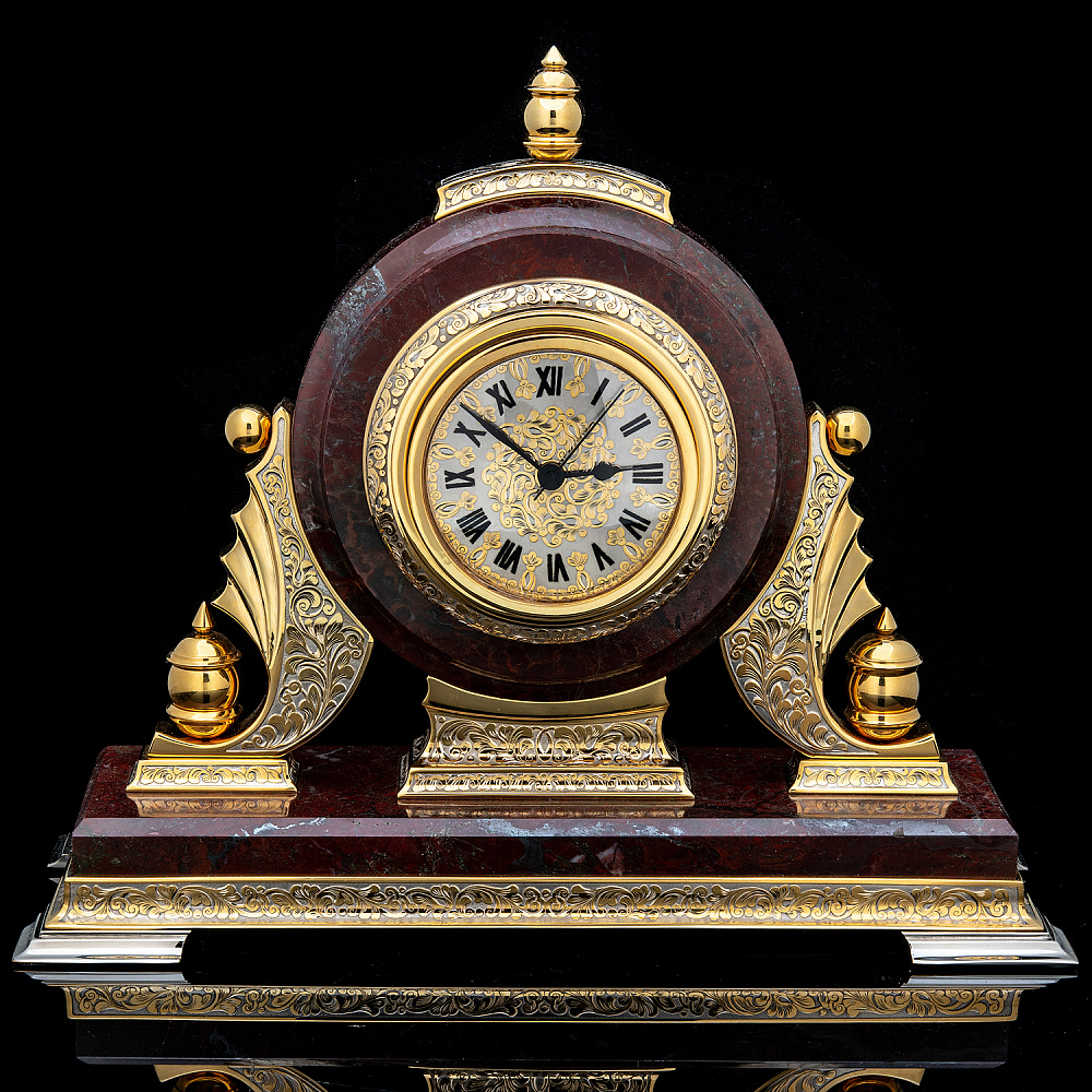 Часы настольные из камня с позолотой. Златоуст - интернет магазин Русь Велика я 