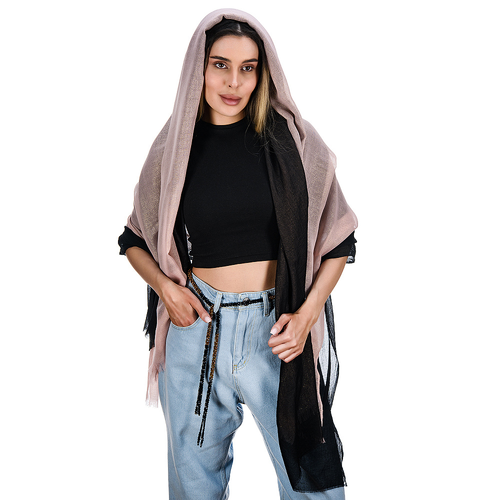 Набор парных палантинов с бусами-жгутом «Дуэт». Черно-розовый - интернет магазин Русь Велика я 