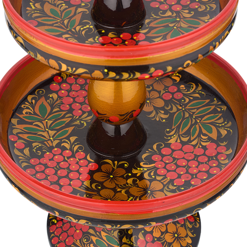 Конфетница трехъярусная с росписью «Рябина». Хохлома - интернет магазин Русь Велика я фото 2