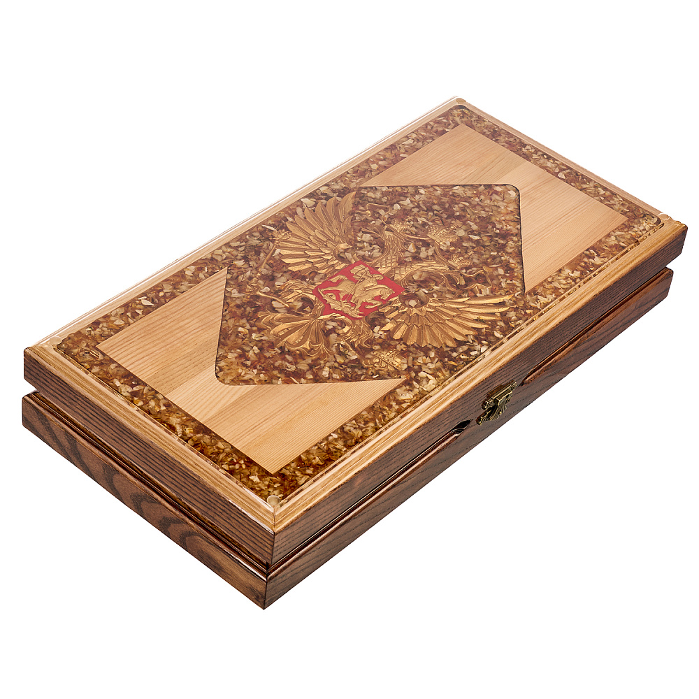 Нарды янтарные «Герб РФ» 46х23 см - интернет магазин Русь Велика я фото 1