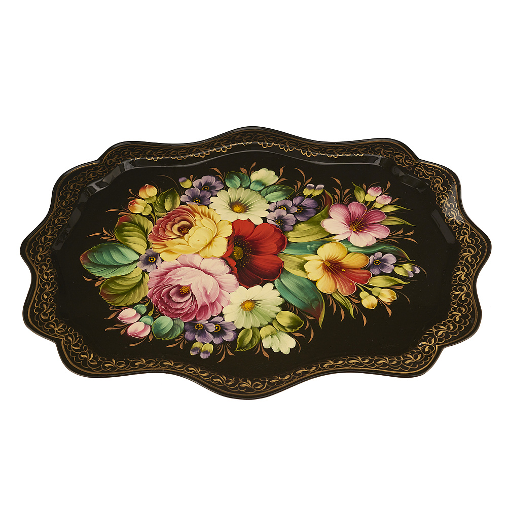 Поднос с авторской росписью «Цветы» 48х37 см - интернет магазин Русь Велика я фото 2