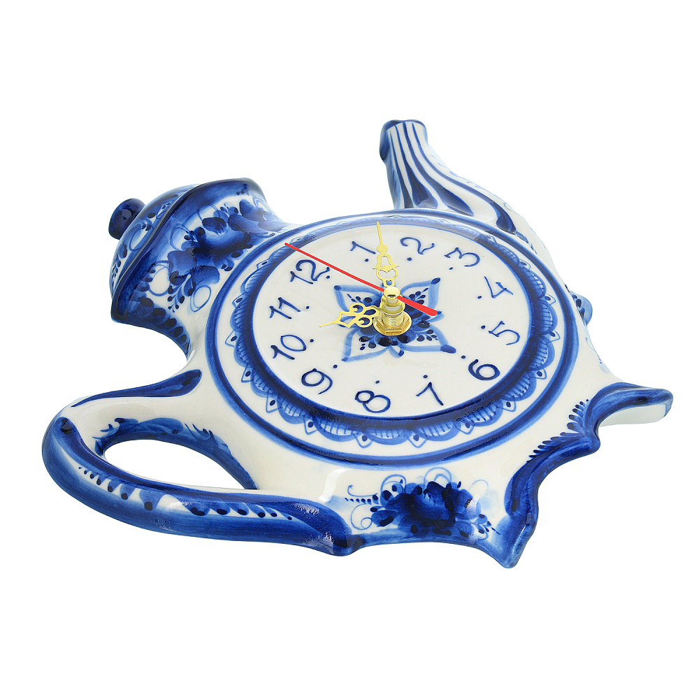 Часы настенные «Чайник». Фарфор Гжель - интернет магазин Русь Велика я фото 1