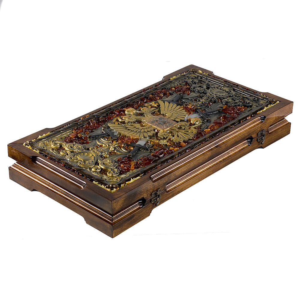 Нарды янтарные «Герб РФ» 56х30 см - интернет магазин Русь Велика я фото 1