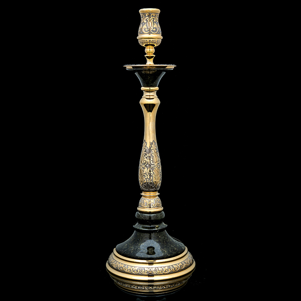 Подсвечник из камня с позолотой. Златоуст - интернет магазин Русь Велика я 