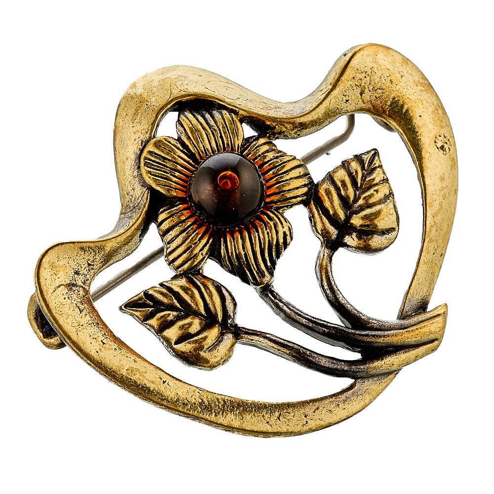 Брошь с янтарем «Цветок лютик» - интернет магазин Русь Велика я 