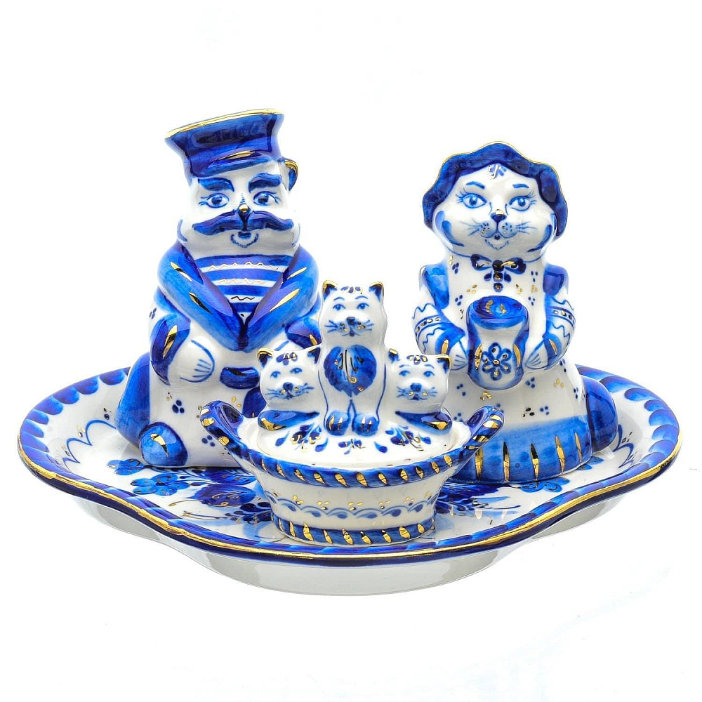 Набор для специй «Кошкин дом» Гжель - интернет магазин Русь Велика я 