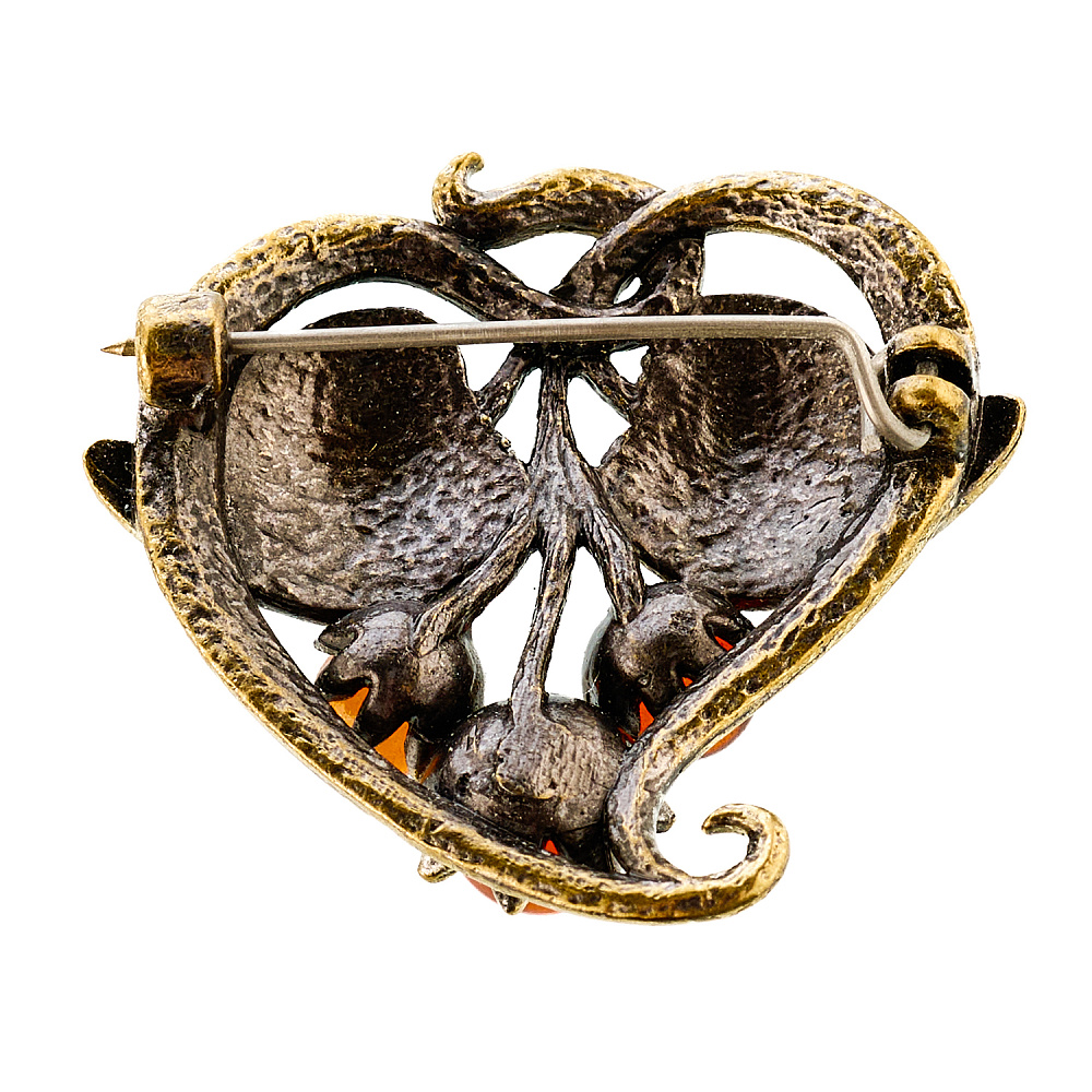 Брошь с янтарем «Листик. Сердце» - интернет магазин Русь Велика я фото 1
