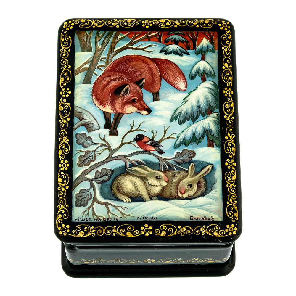 Шкатулка с художественной росписью «Лиса на охоте» - интернет магазин Русь Велика я 