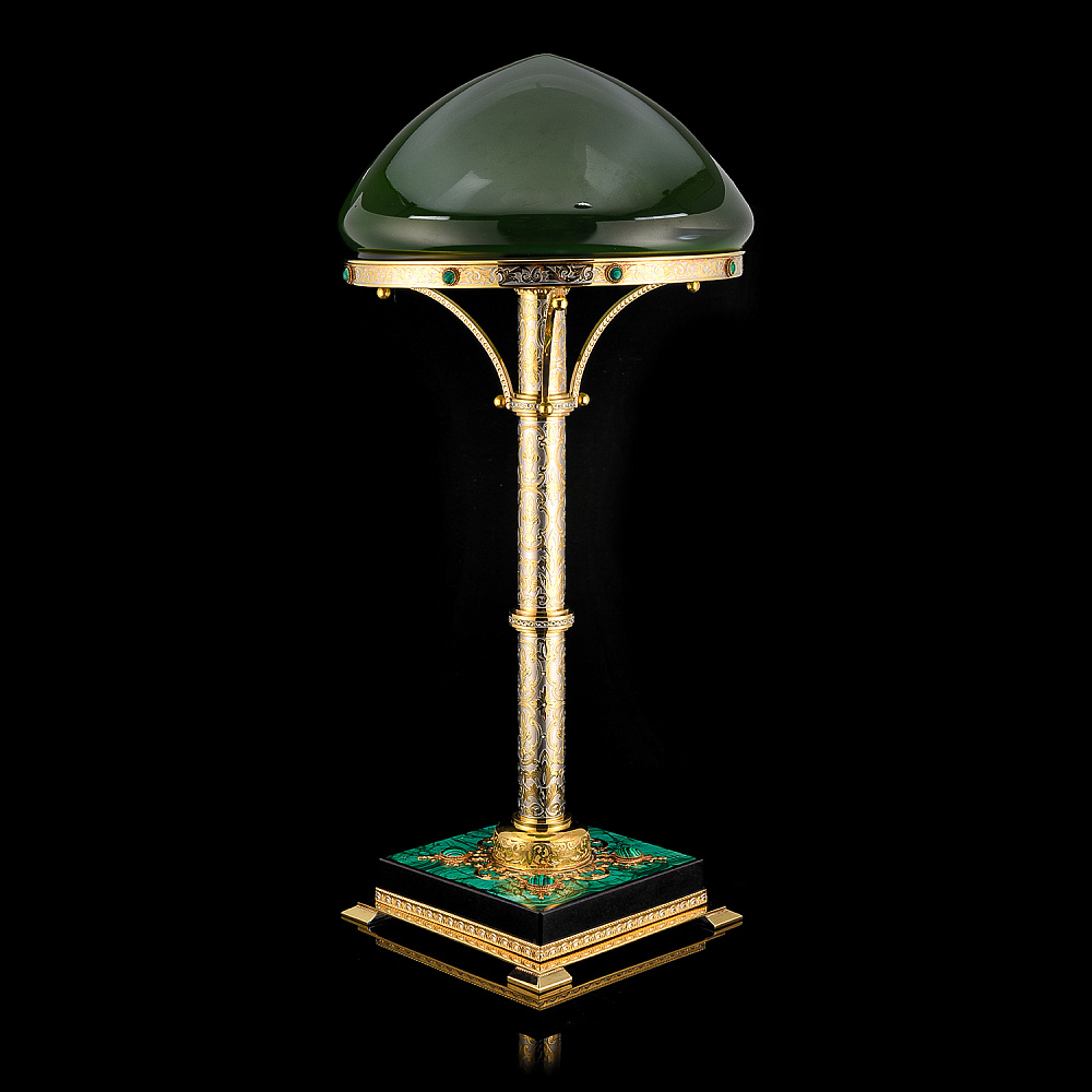 Лампа настольная кабинетная на малахитовой подставке. Златоуст - интернет магазин Русь Велика я 
