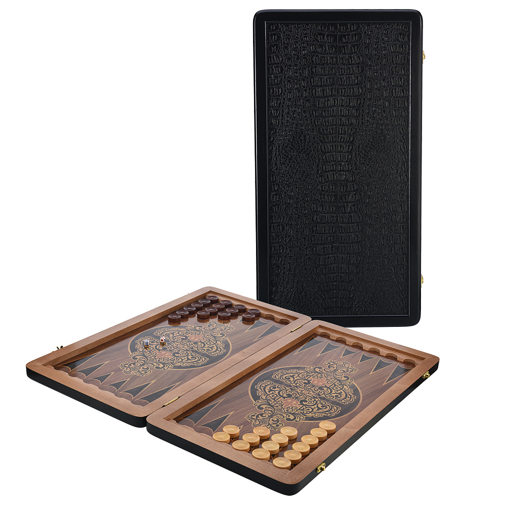 Деревянные нарды с кожаной вставкой «Кроко» 60х30 см - интернет магазин Русь Велика я 