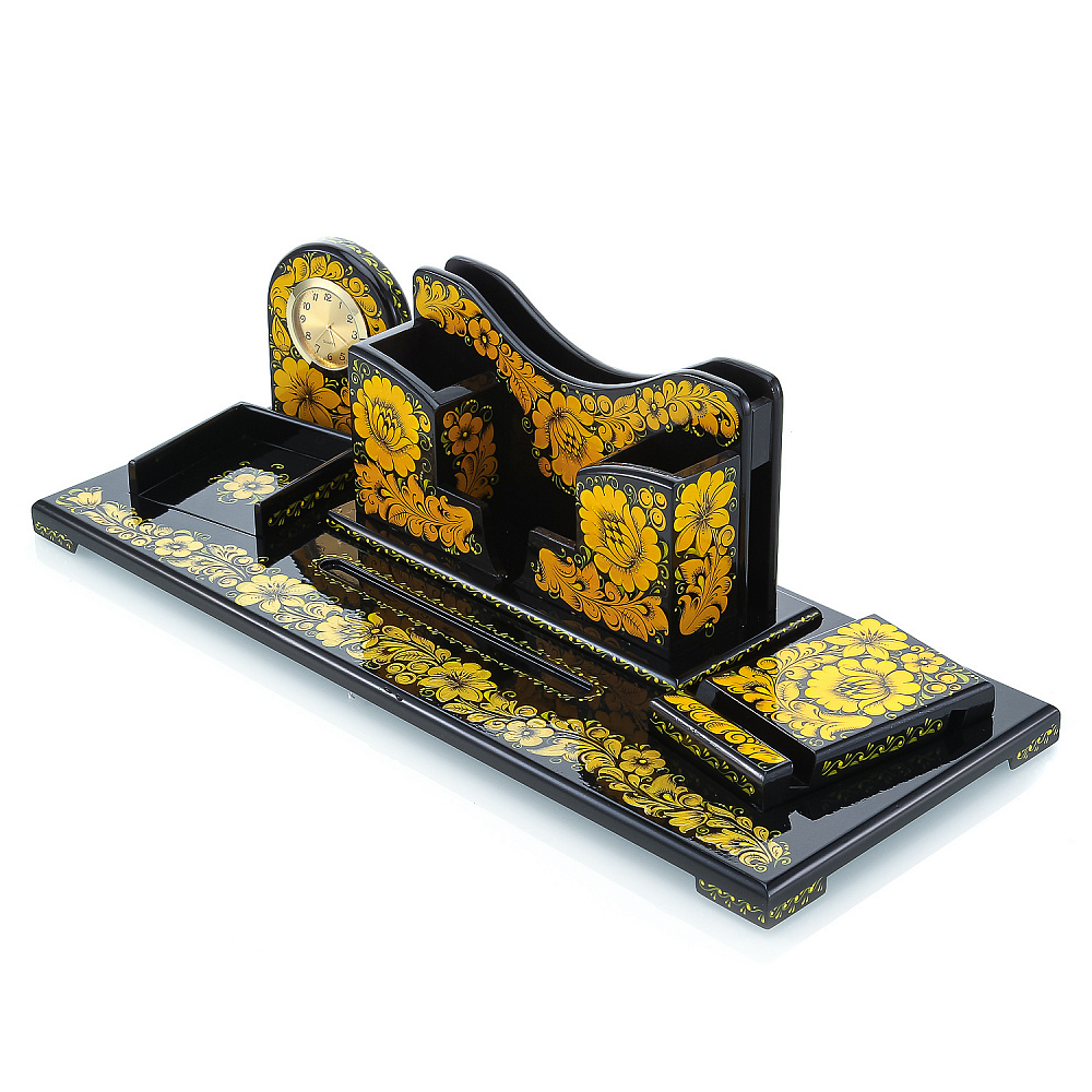 Настольный набор из дерева «Черная кудрина». Хохлома - интернет магазин Русь Велика я фото 1