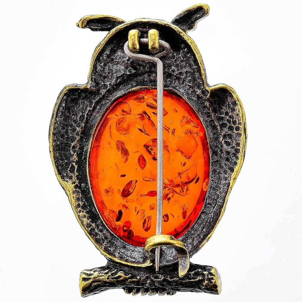 Брошь с янтарной вставкой «Филин» (коньячный) - интернет магазин Русь Велика я фото 1