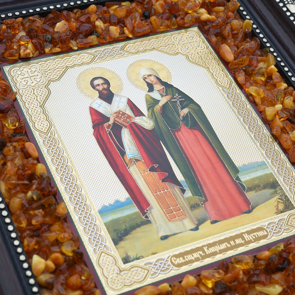 Икона янтарная «Киприан и Иустина» 22х19 см - интернет магазин Русь Велика я фото 1