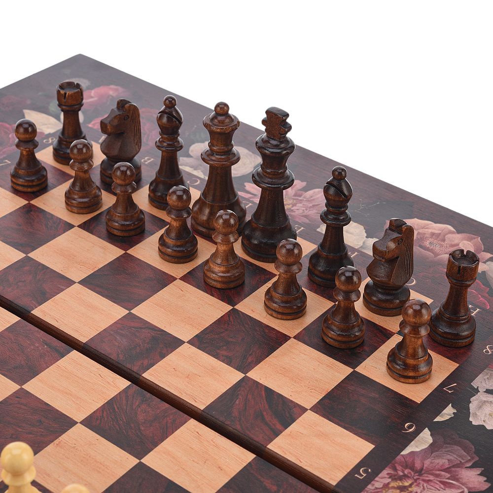 Шахматы-нарды-шашки деревянные «Цветы» 50х50 см - интернет магазин Русь Велика я фото 1