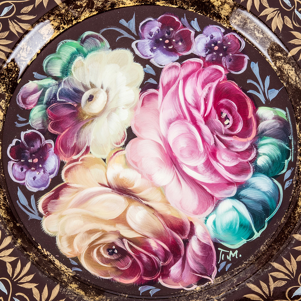Поднос с авторской росписью «Цветы» 17х17 см - интернет магазин Русь Велика я фото 1