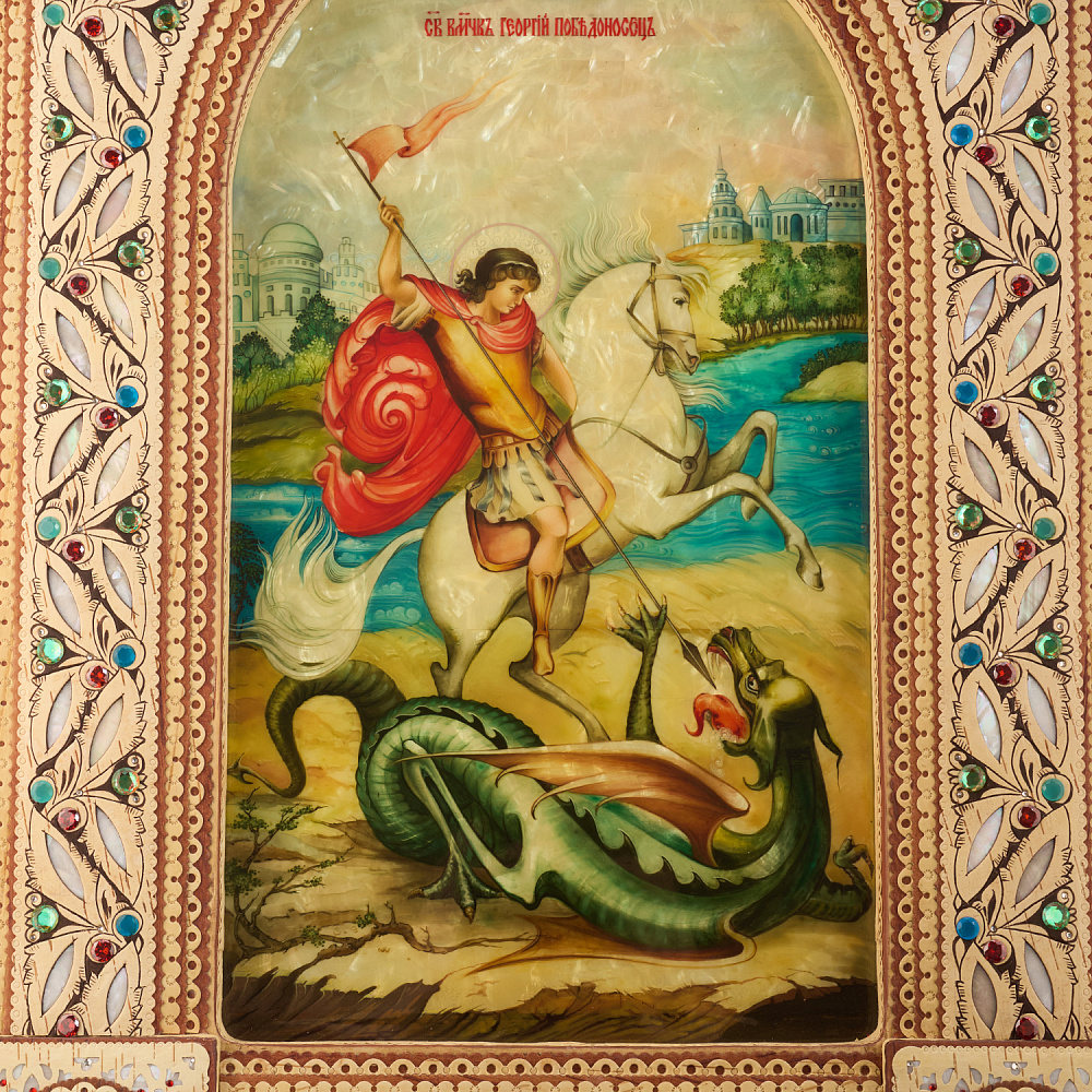 Икона из бересты «Георгий Победоносец» 43х62 см - интернет магазин Русь Велика я фото 1