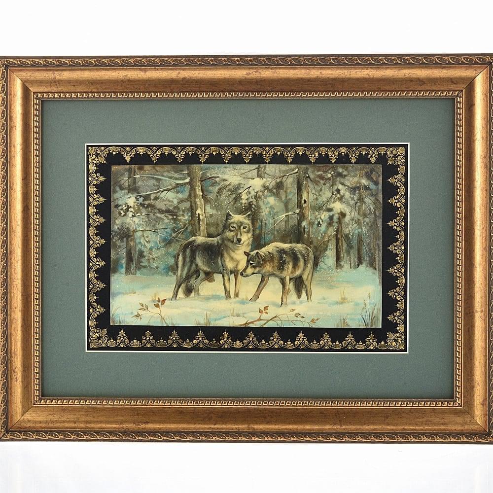 Лаковая миниатюра Панно из папье-маше «Волки». Палех 45 х 35 см - интернет магазин Русь Велика я 