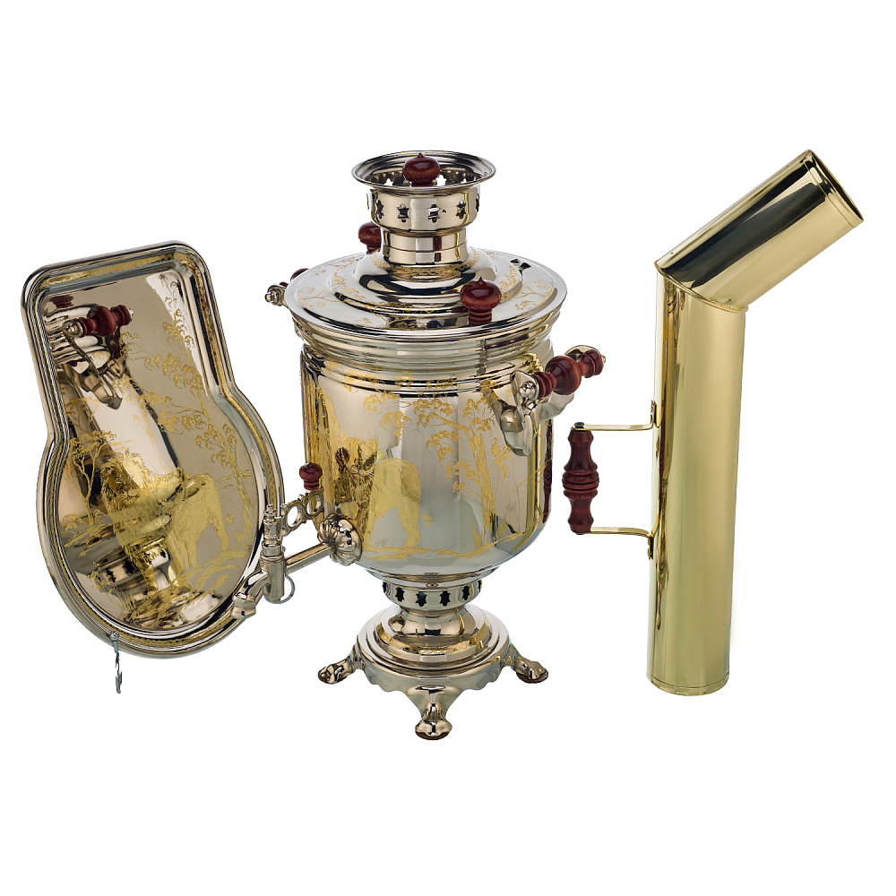 Самовар комбинированный 5 л с гравировкой «Львы» - интернет магазин Русь Велика я 