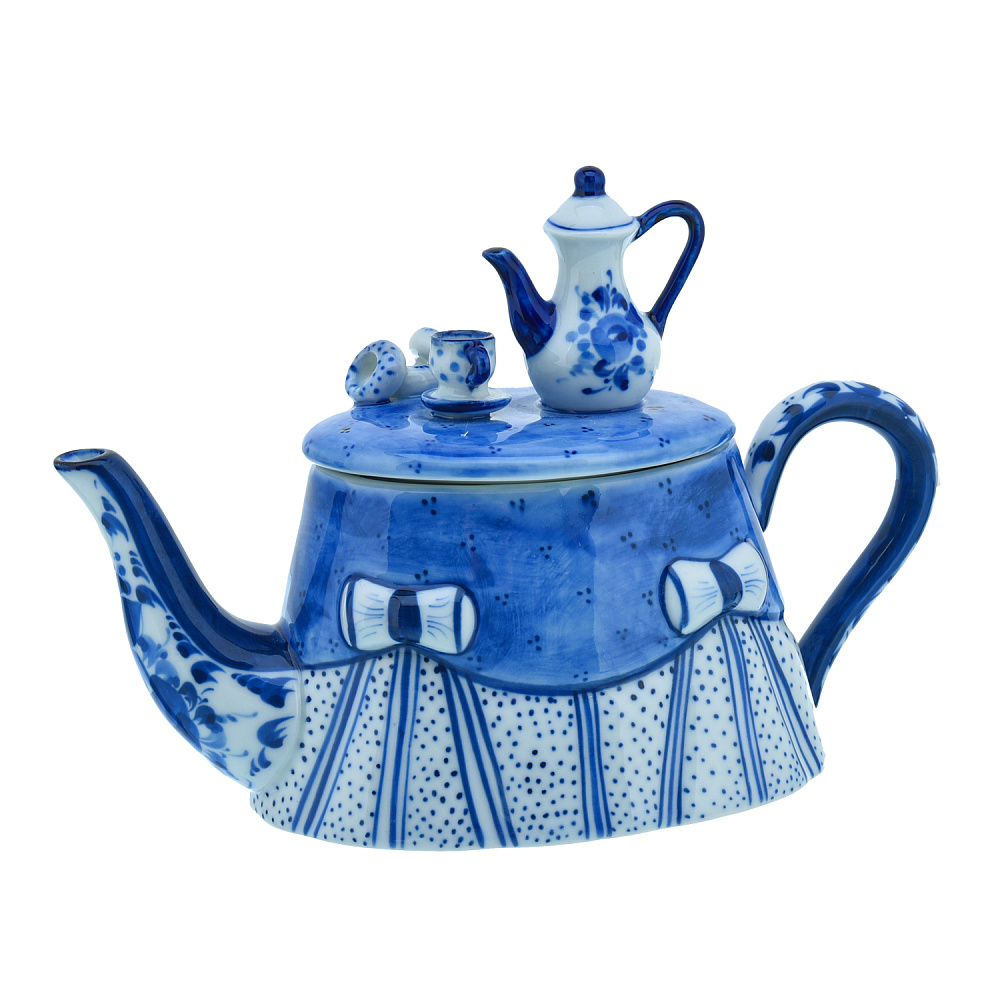 Чайник коллекционный «Стол». Гжель - интернет магазин Русь Велика я 