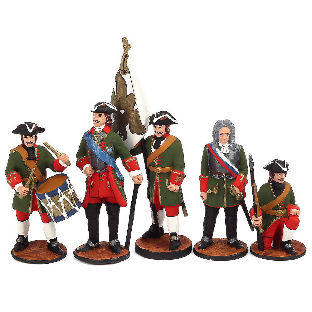 0063257 Оловянная миниатюра Набор солдатиков «ПЕТР ПЕРВЫЙ И СОЛДАТЫ» (композиция из 5 фигур) - интернет магазин Русь Велика я 
