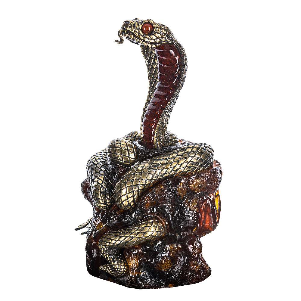 Змея Символ 2025 года. Сувенир из бронзы и янтаря «Королевская кобра» - интернет магазин Русь Велика я фото 9