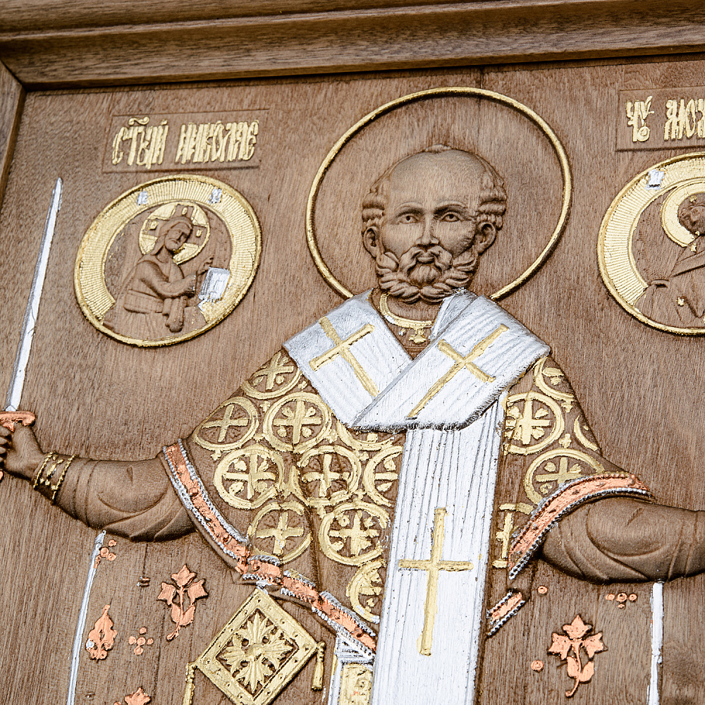 Деревянная икона в киоте «Николай Можайский» 39х30 см - интернет магазин Русь Велика я фото 3