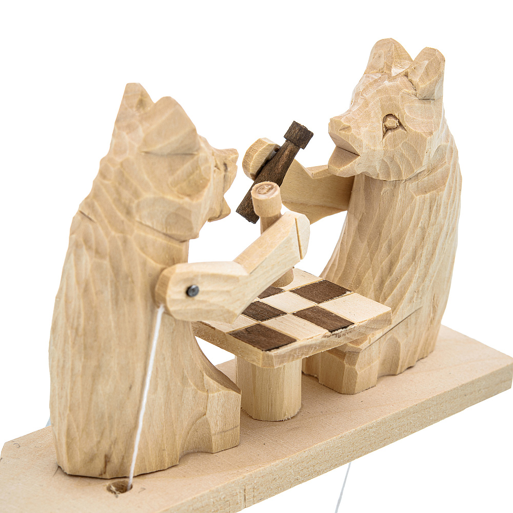 Богородская деревянная игрушка «Медведи шахматисты» - интернет магазин Русь Велика я фото 1