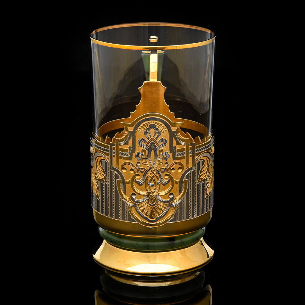 Подстаканник с золочением и нефритом «Орнамент». Златоуст - интернет магазин Русь Велика я фото 1