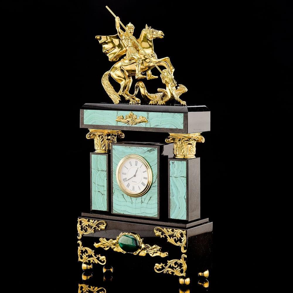 Часы настольные «Георгий Победоносец». Малахит - интернет магазин Русь Велика я фото 1