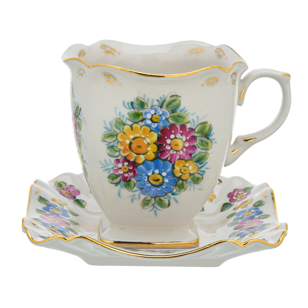 Чайная пара «Теремок». Гжель в цвете - интернет магазин Русь Велика я фото 1