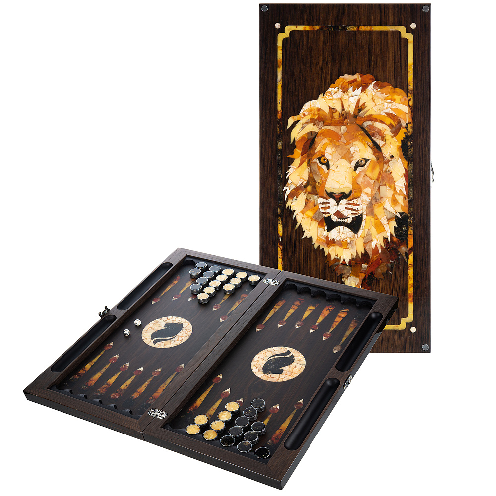 Нарды янтарные «Лев» 60х30 см - интернет магазин Русь Велика я 