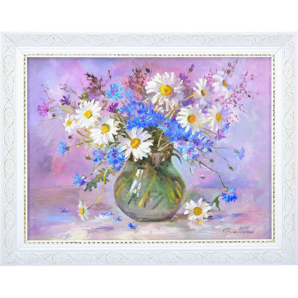 Картина маслом «Ромашки и васильки» 40 х 30 см - интернет магазин Русь Велика я 