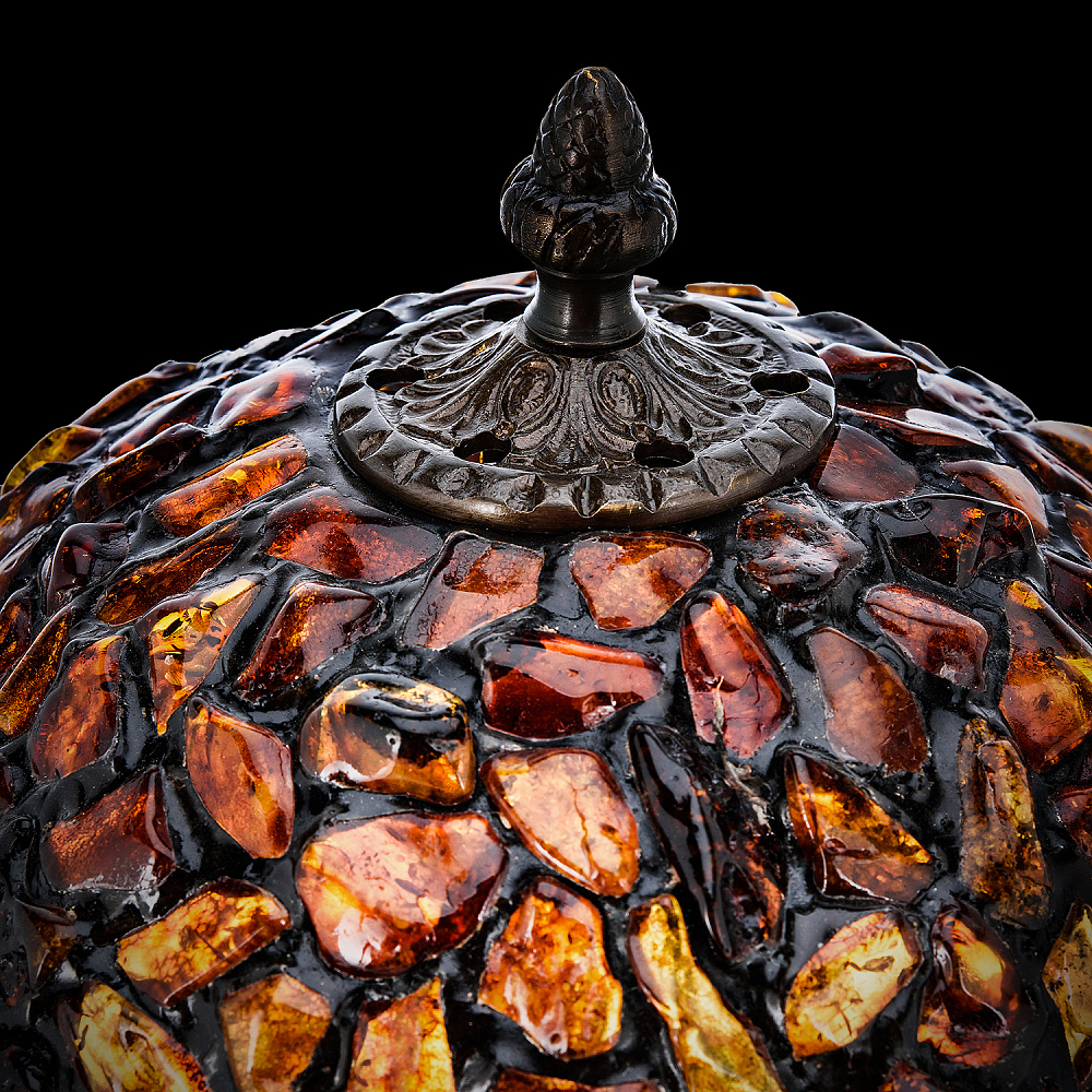 Настольная лампа из янтаря и бронзы. Высота 39 см - интернет магазин Русь Велика я фото 4