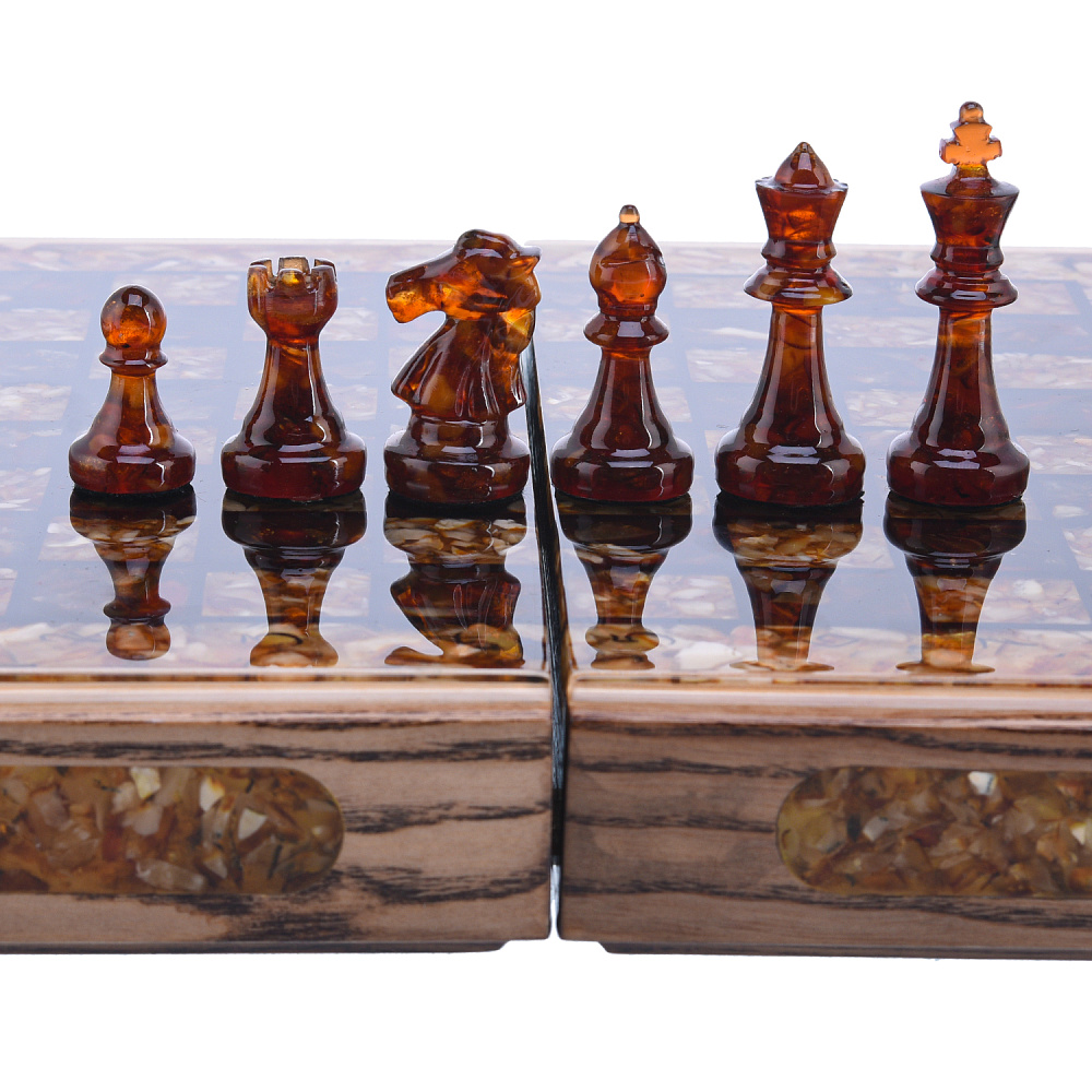 Шахматы складные с инкрустацией и фигурами из янтаря 28х28 см - интернет магазин Русь Велика я фото 5