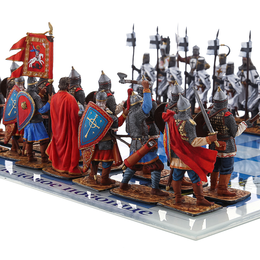 Шахматы со стеклянным полем и оловянными фигурами «Ледовое побоище» 34х34 см - интернет магазин Русь Велика я фото 3