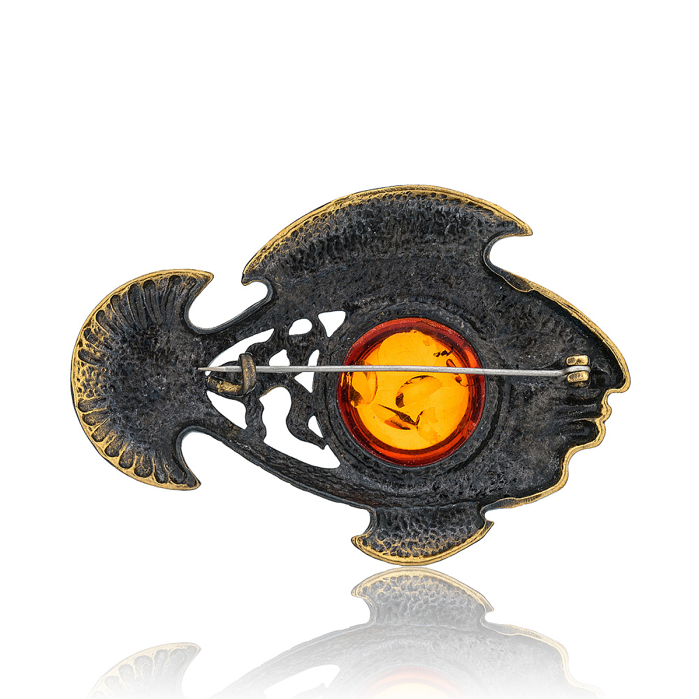 Брошь с янтарем «Рыба Нингё» - интернет магазин Русь Велика я фото 1