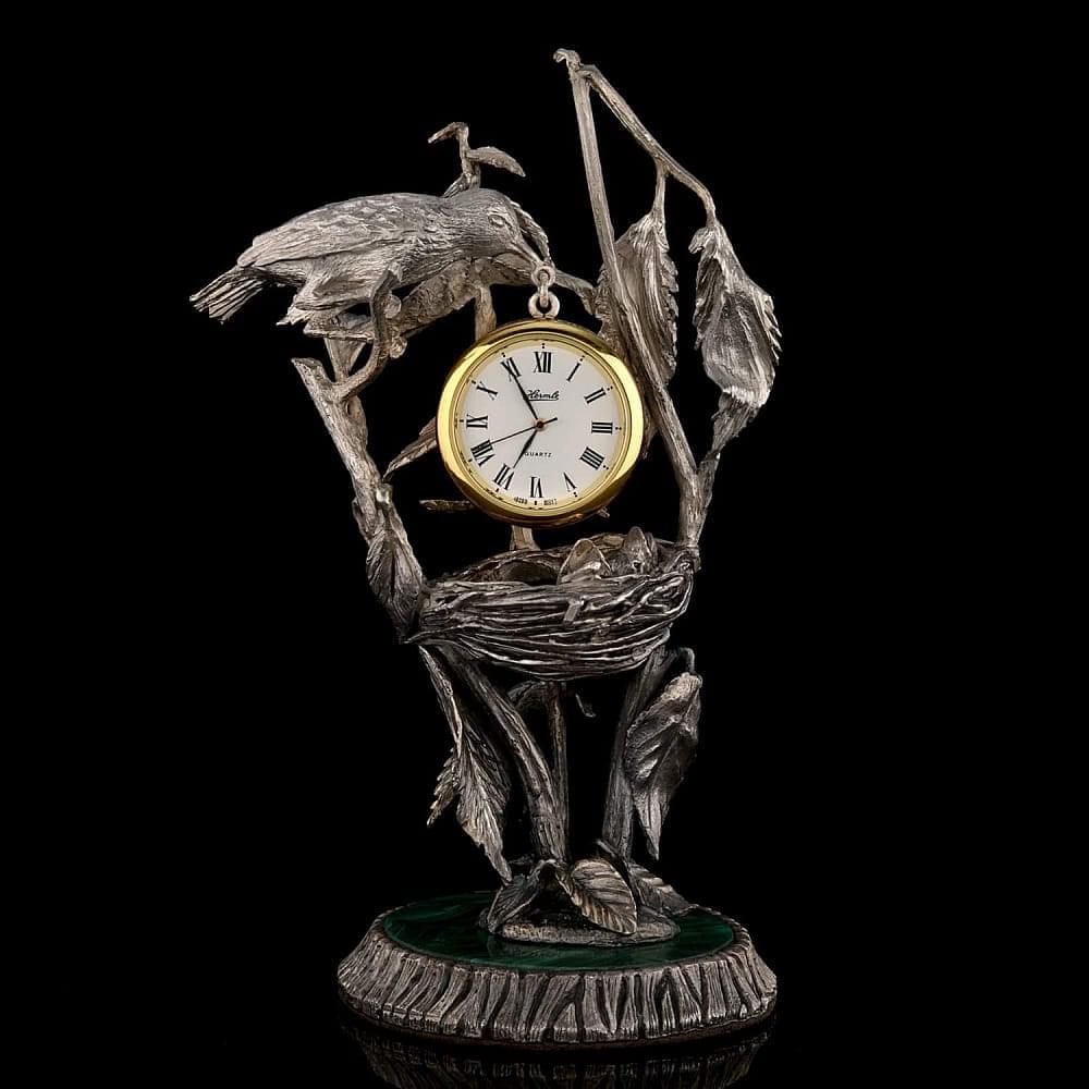 Эксклюзивные настольные часы из серебра «Гнездо» - интернет магазин Русь Велика я 