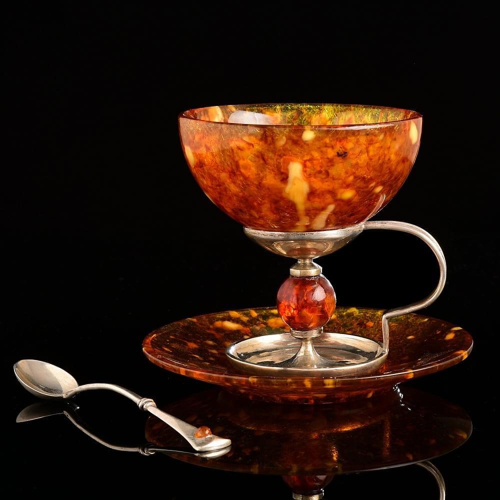 Деликатесный набор из янтаря «Шар». Серебро 875 * - интернет магазин Русь Велика я фото 1